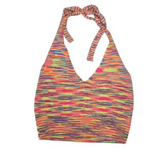 SHEIN Halter Crop Tank Top Knit Colorful Neon Festival Rave Kidcore Medium